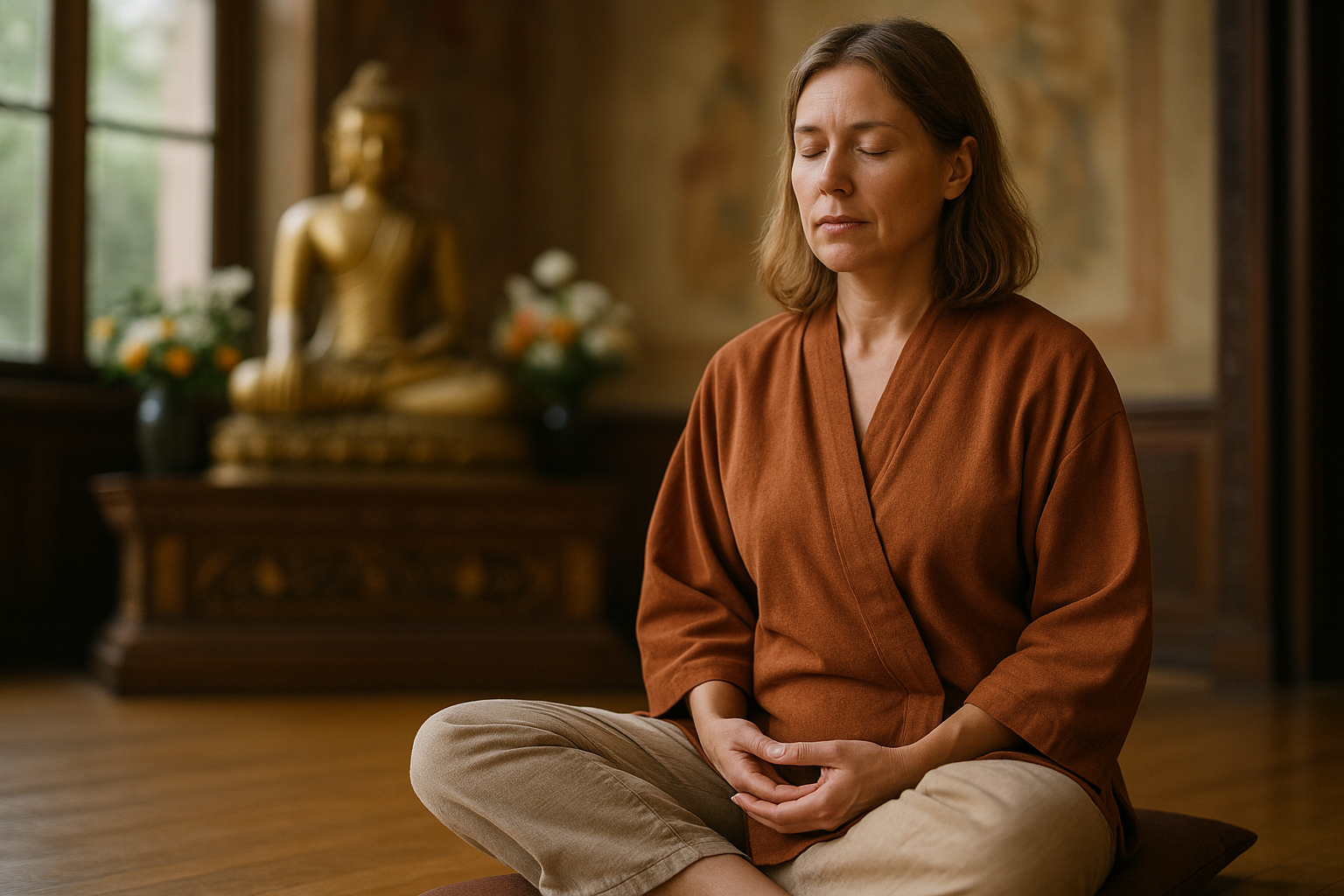 명상하는 여인과 부처님