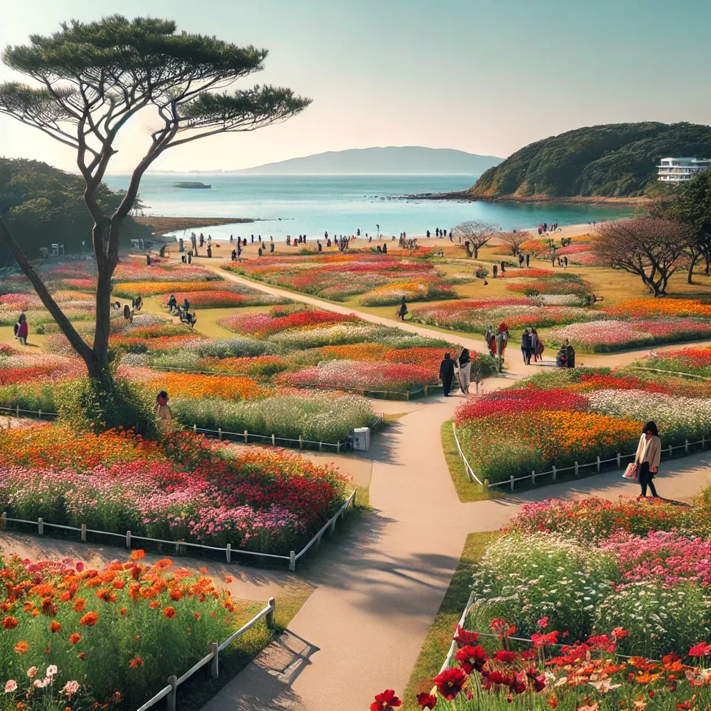 노코노시마 섬 공원의 꽃과 바다 풍경