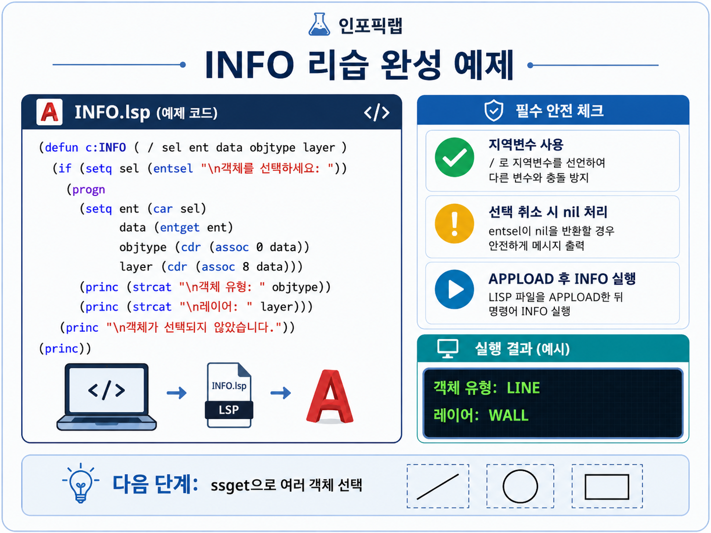 오토캐드 INFO 리습 AutoLISP 객체 유형 레이어 지역변수 nil 처리 APPLOAD