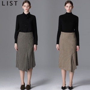 리스트 울 체크 머메이드 스커트