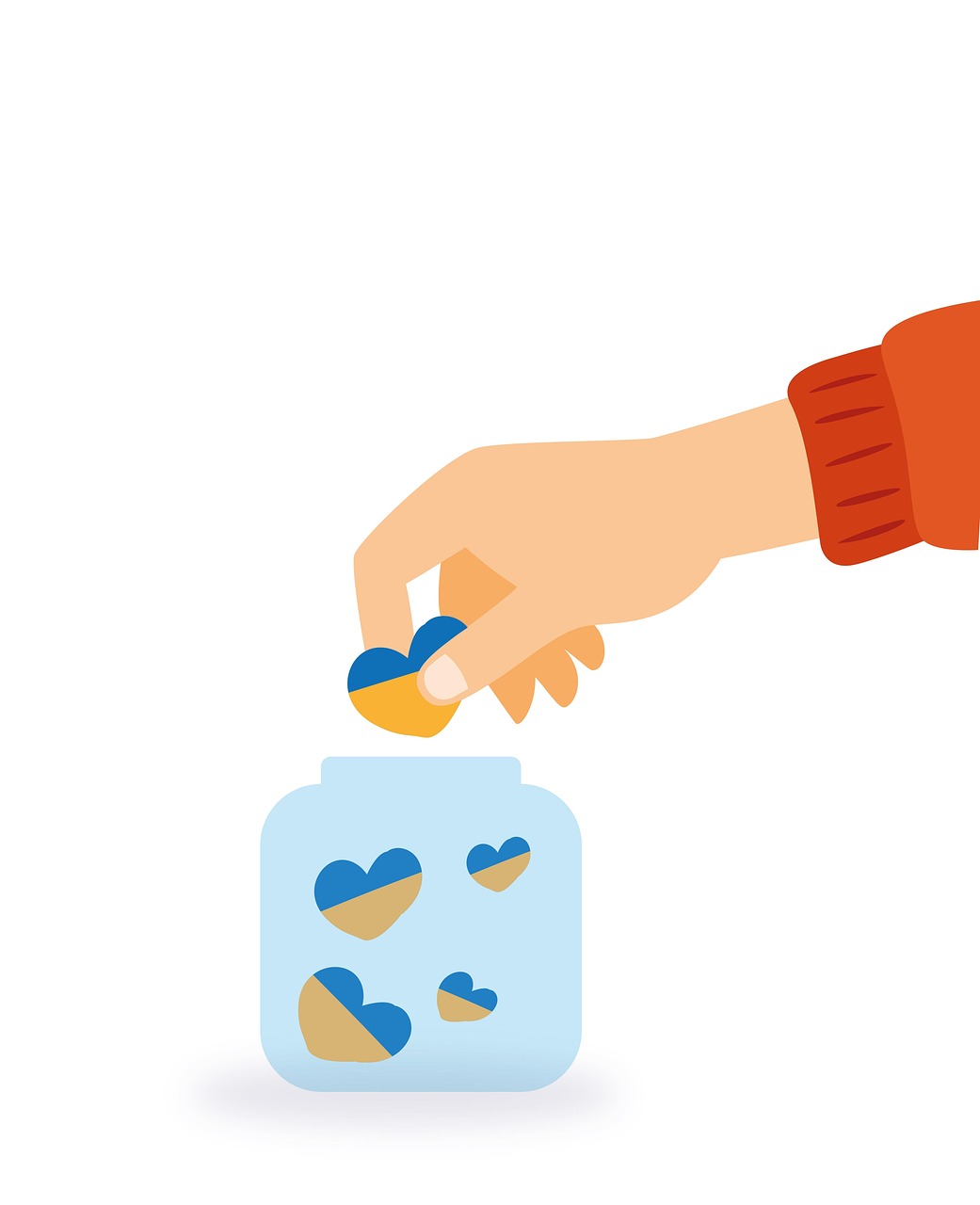 유리병에 하트를 넣는 손 이미지