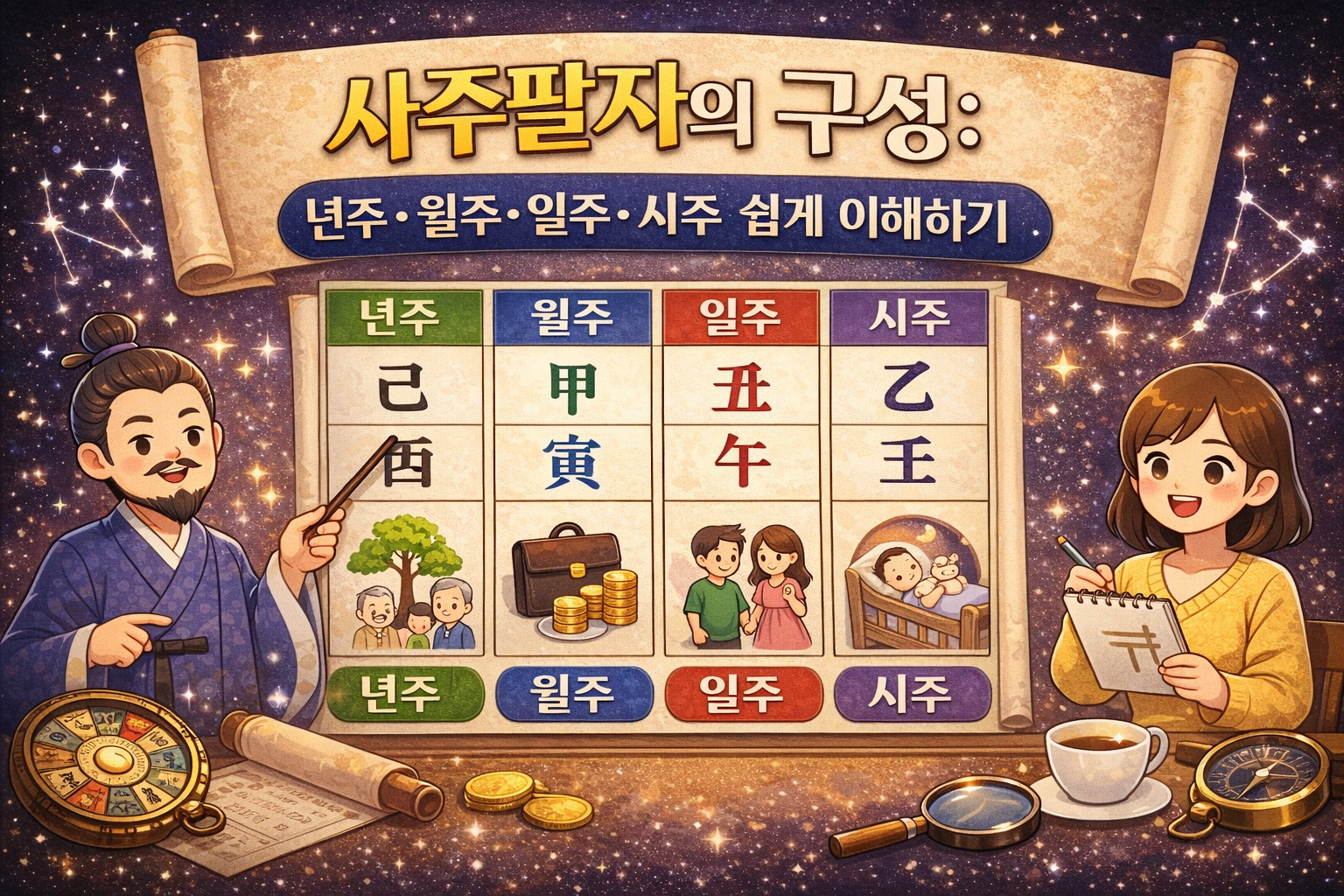사주팔자의 구성: 년주·월주·일주·시주 쉽게 이해하기