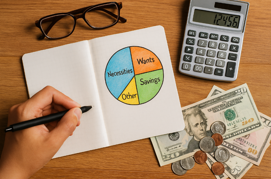 돈과 계산기와 안경이 보이는 사진