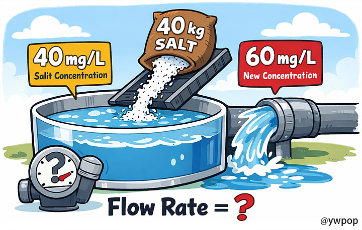 염분농도 40 mg/L 폐수 40 kg 소금 첨가 60 mg/L 유량