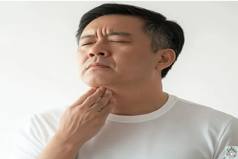 침샘암 의심 부위인 턱 아래와 귀 주변을 나타낸 사진입니다.
