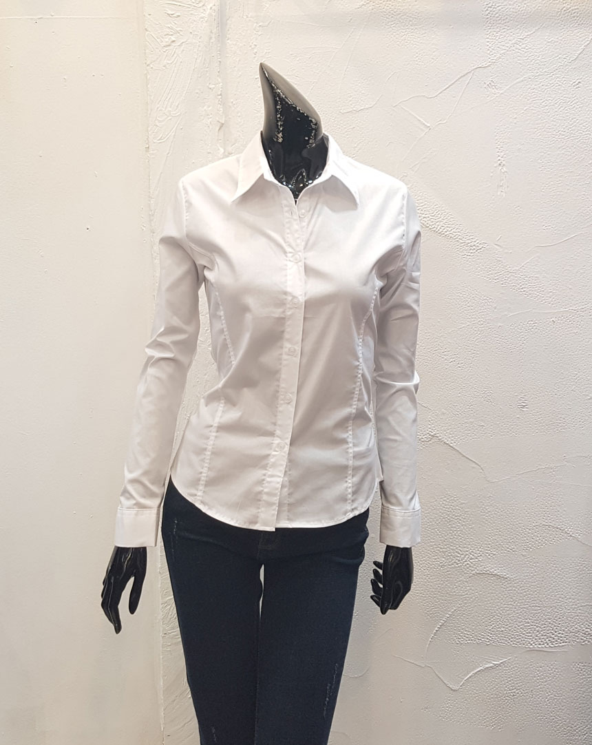 여성 기본 스판 긴팔 흰색 남방 여자 화이트셔츠