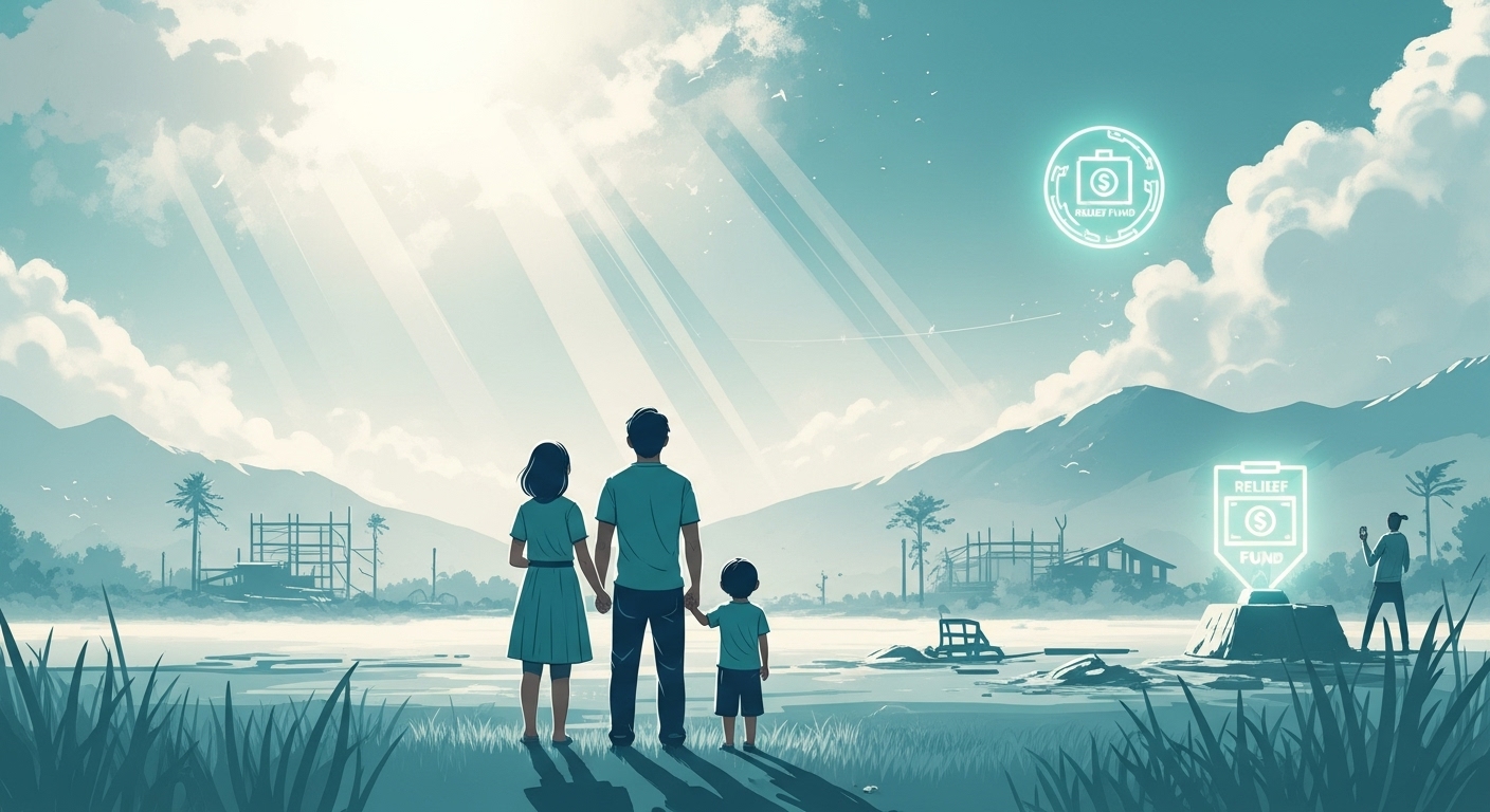 2025년 전북 호우피해 이후 재난지원금을 통해 재건되는 삶의 터전, 희망과 회복을 상징하는 이미지.