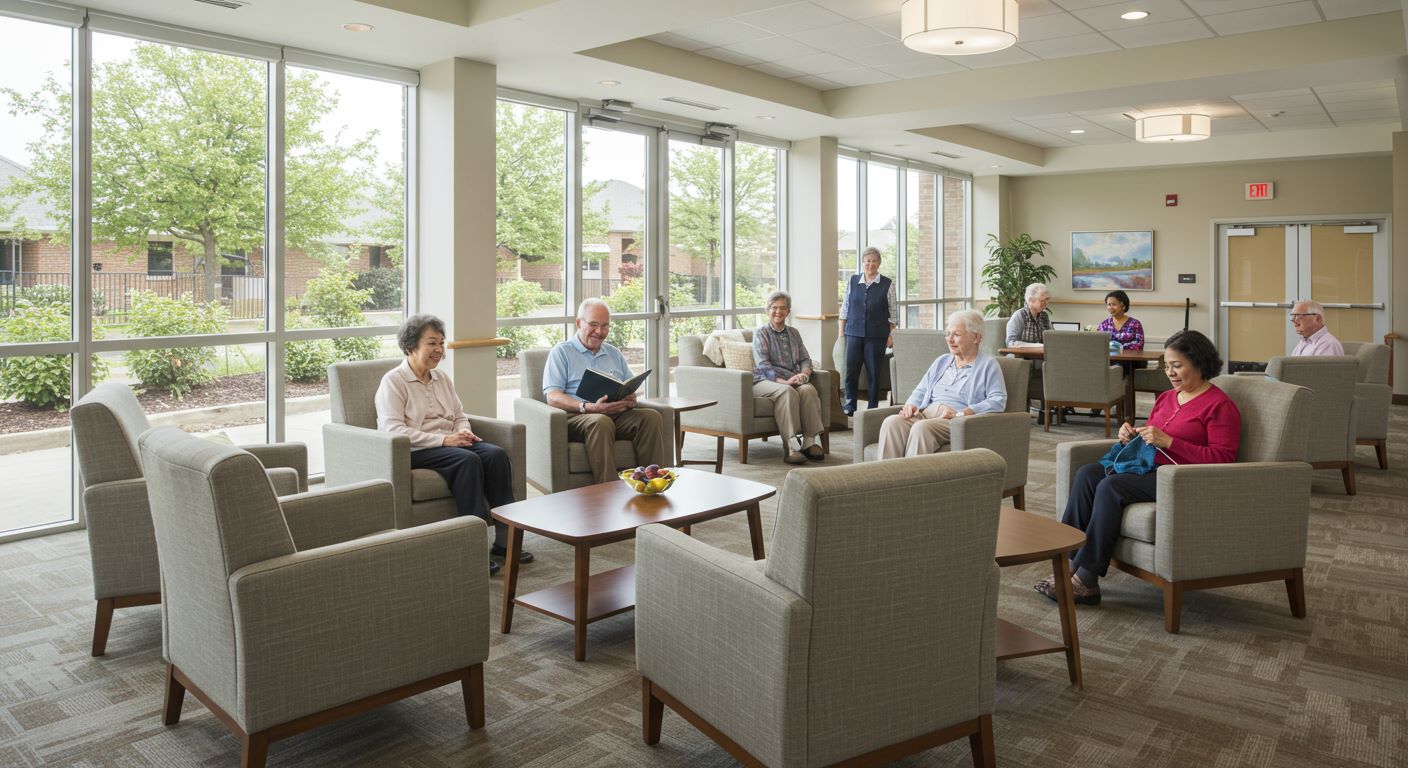 노인복지시설 내부에 모여있는 노인들 사진