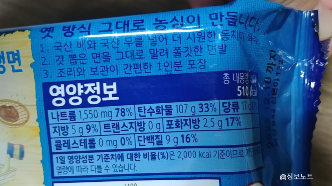 냉면영양성분표