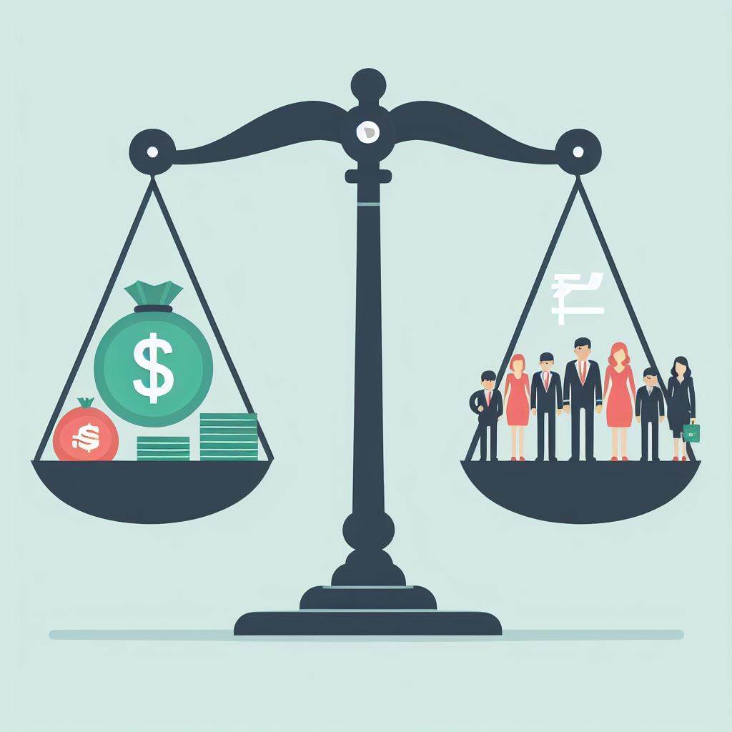 돈과 사람을 저울로 다는 모습의 이미지