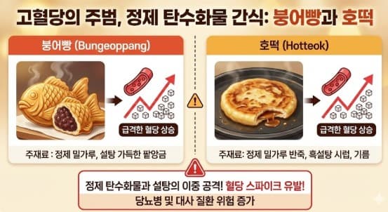 고혈당의 주범, 정제 탄수화물 간식: 붕어빵과 호떡에 대한 이미지