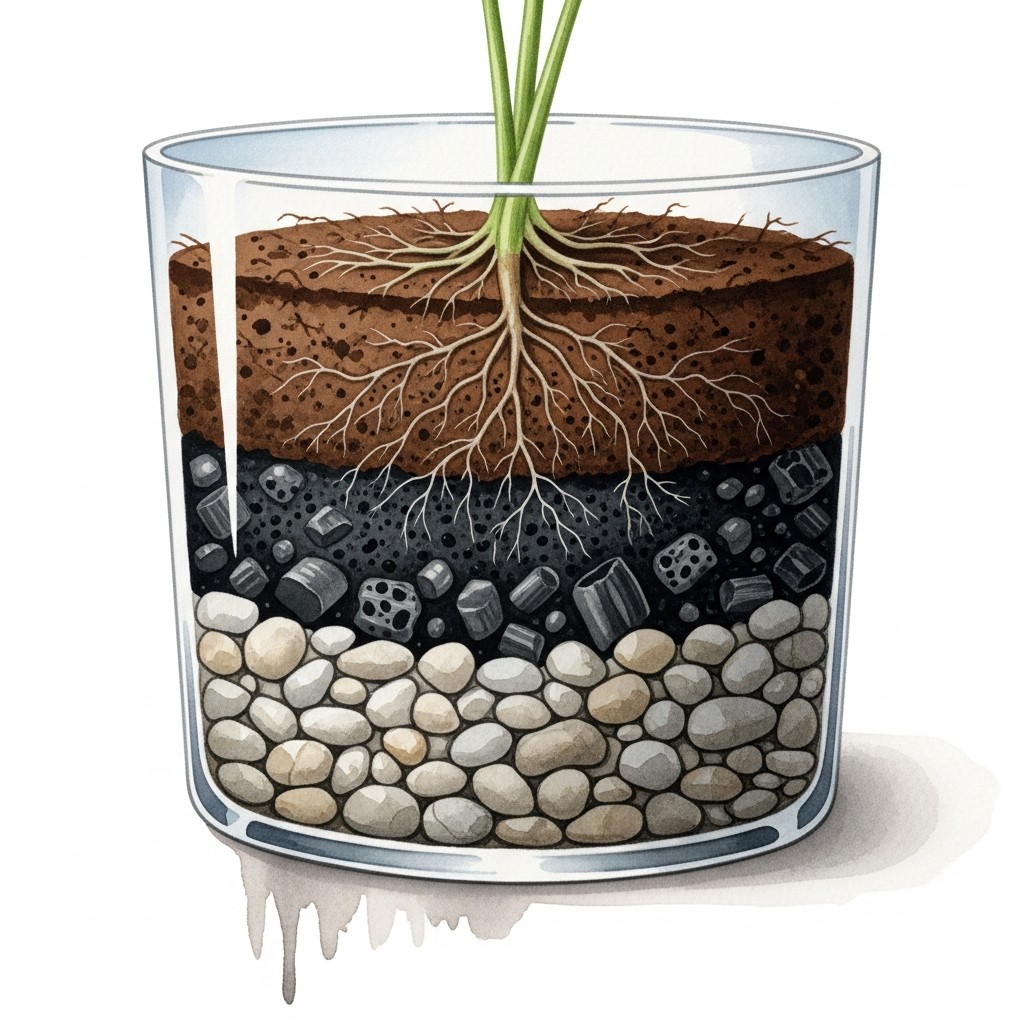 테라리움 배수층&middot;토양층&middot;식재층의 구조적 원리