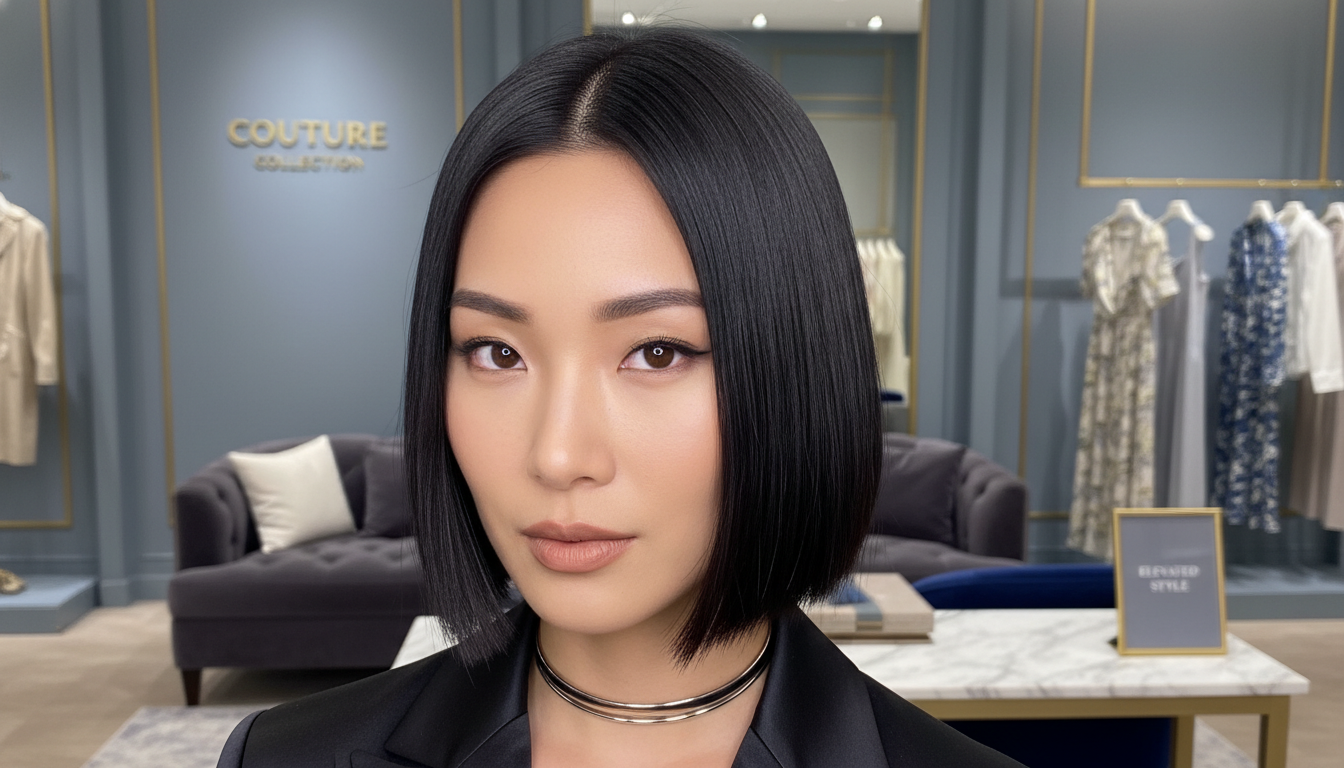 세련되고 시크한 매력을 극대화하는 김지원의 칼단발 헤어스타일 클로즈업