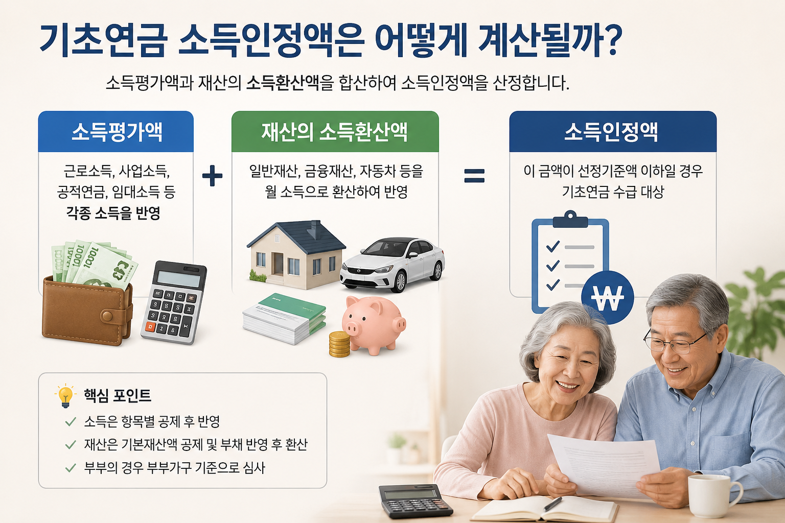 기초연금 소득인정액 산정 기준을 쉽게 설명한 안내 이미지