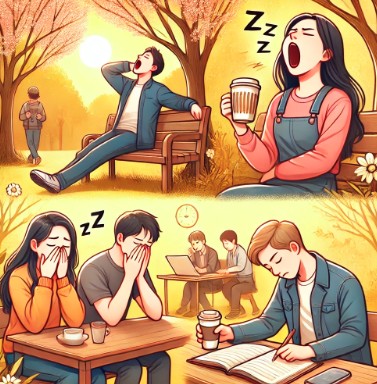 춘곤증으로 인해 졸음이 오는 모습
