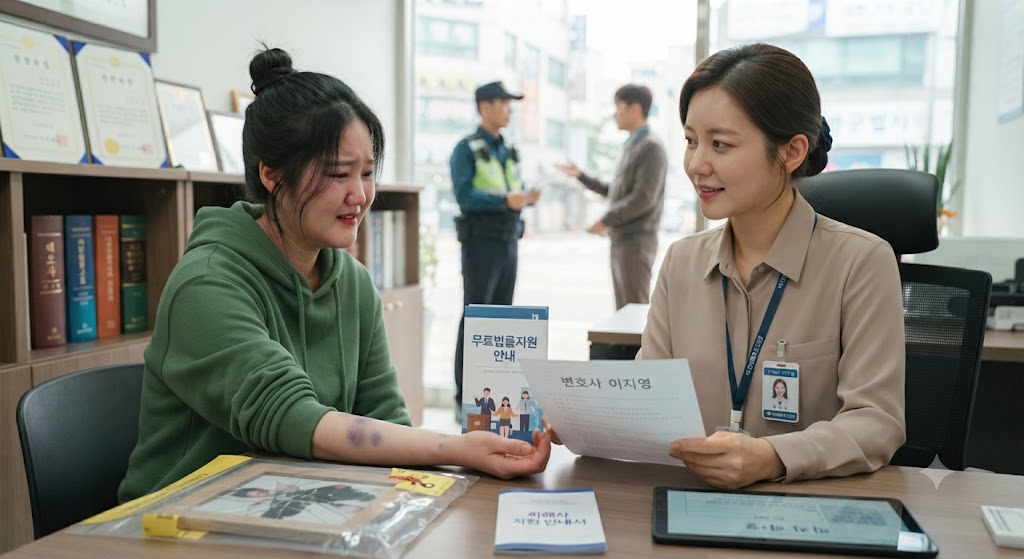 가정폭력 피해자가 무료법률지원을 받는 모습