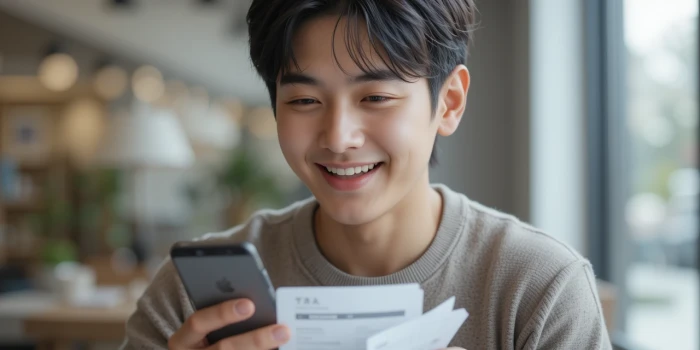 세금 환급 안내 확인하는 남성