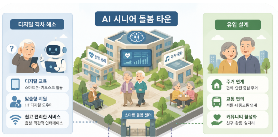 어르신이 ai 돌봄 타운에서 거주하는 모습