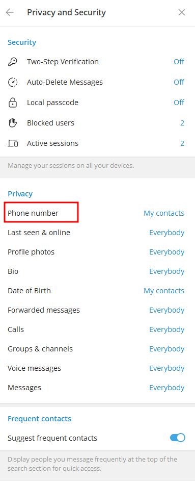 텔레그램 보안 설정