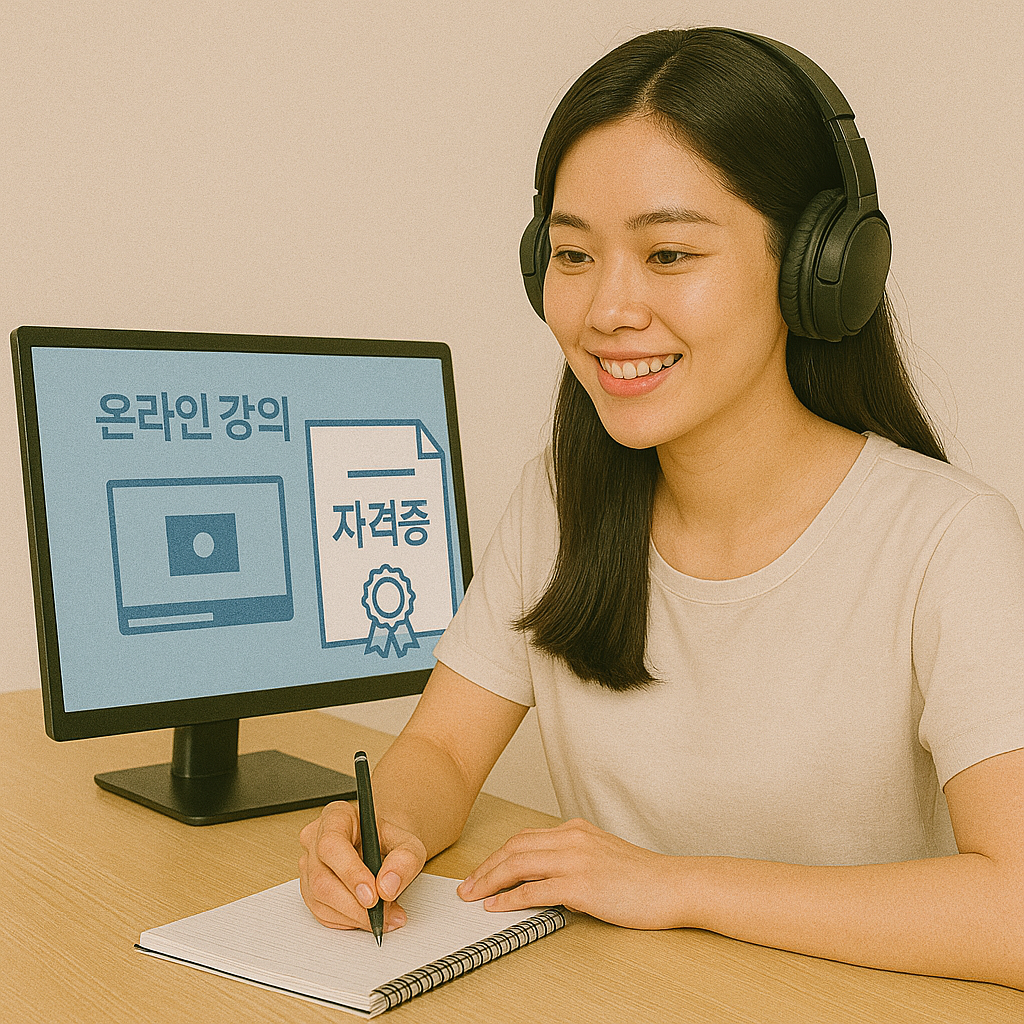 온라인 강의로 자격증을 공부 중인 여성의 모습 