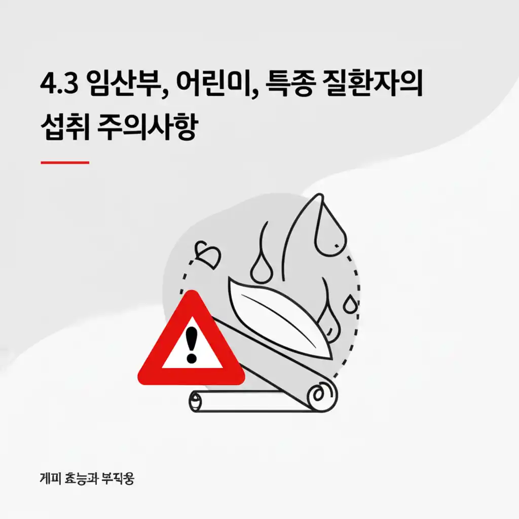 계피 효능 부작용: 임산부, 어린이, 특정 질환자의 섭취 주의사항을 설명하는 그림.