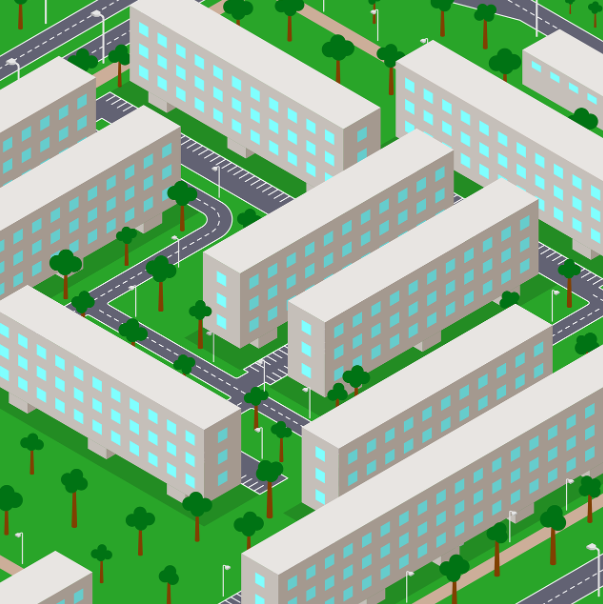 청약 저축을 통해 내 집 마련의 꿈을 실현할 수 있는 신축 아파트 단지와 주변 도로가 포함된 3D 그래픽 이미지.