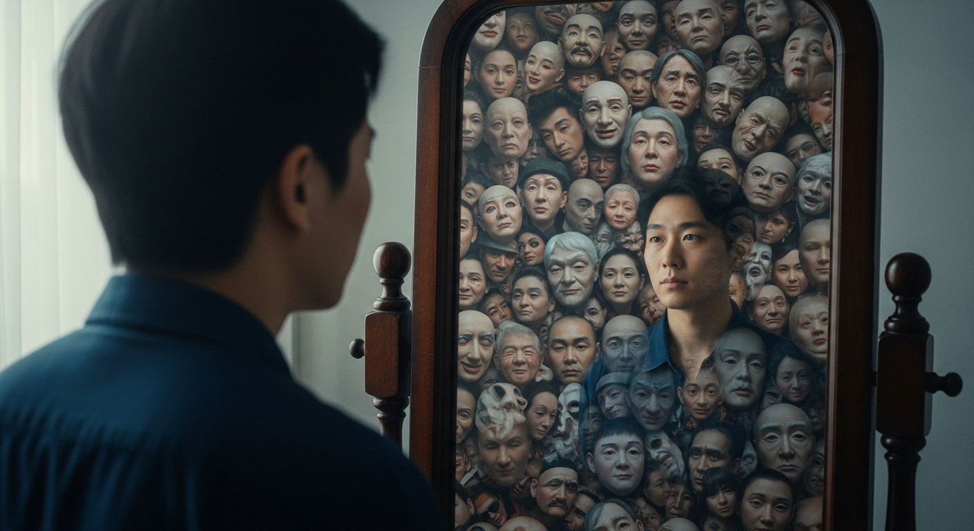 공지능 딥페이크 기술로 인해 진짜와 가짜의 구분이 모호해진 현실을 은유한 이미지