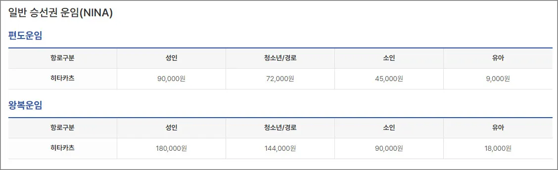 대마도-배편예약-요금표
