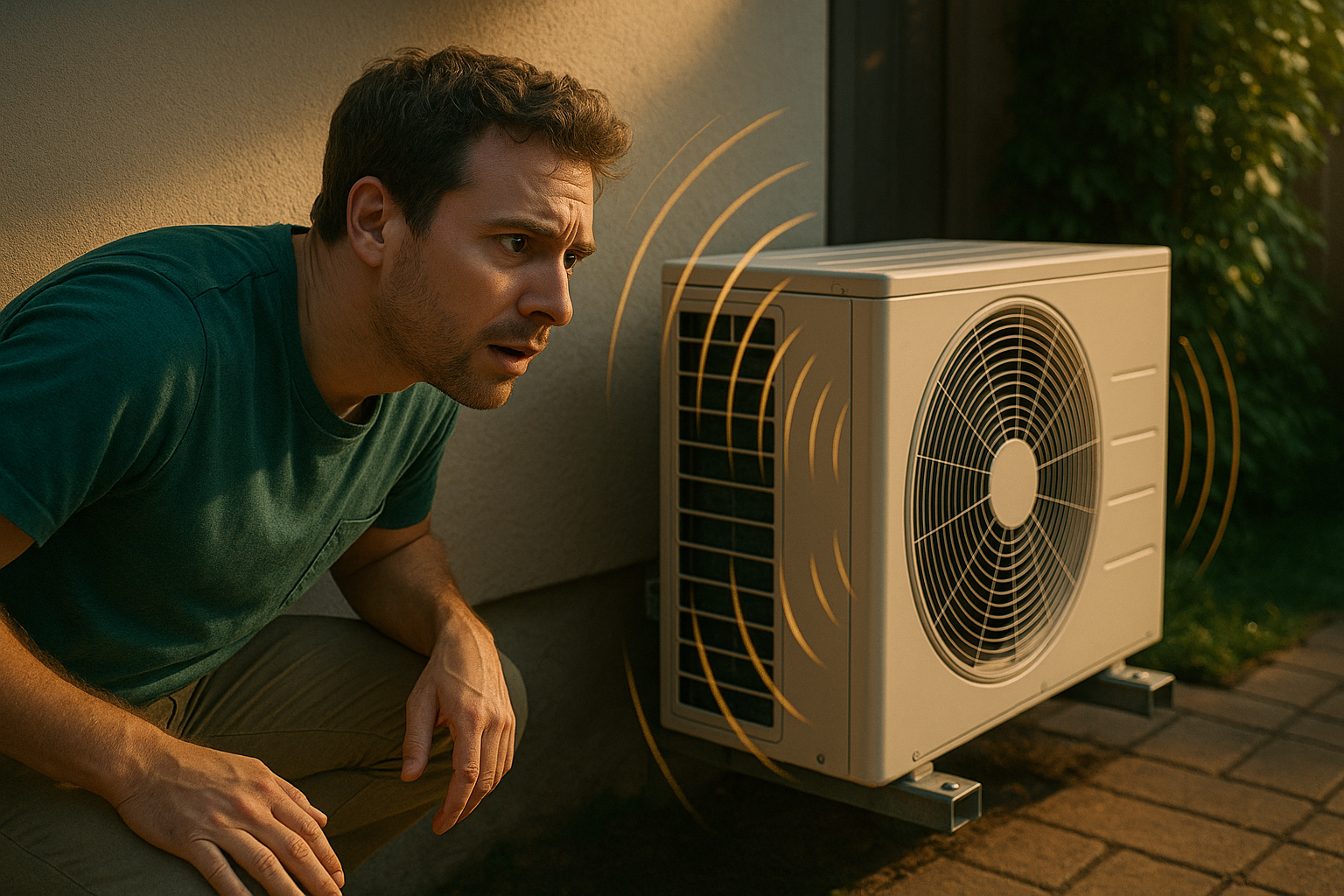 에어컨 실외기에서 이상한 소리가 나서 귀를 기울이는 사람