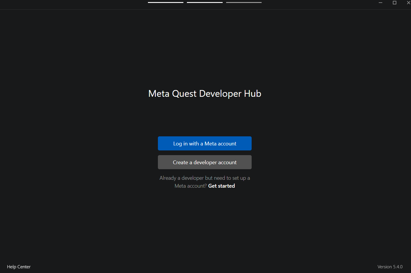 Meta Quest Developer Hub 설치화면