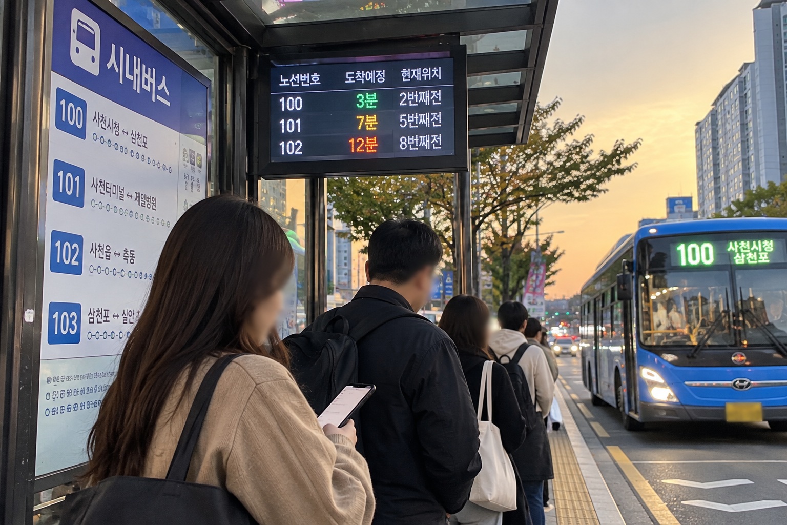 K패스 카드로 버스 요금을 결제하는 모습을 표현한 교통카드 단말기 태그 장면