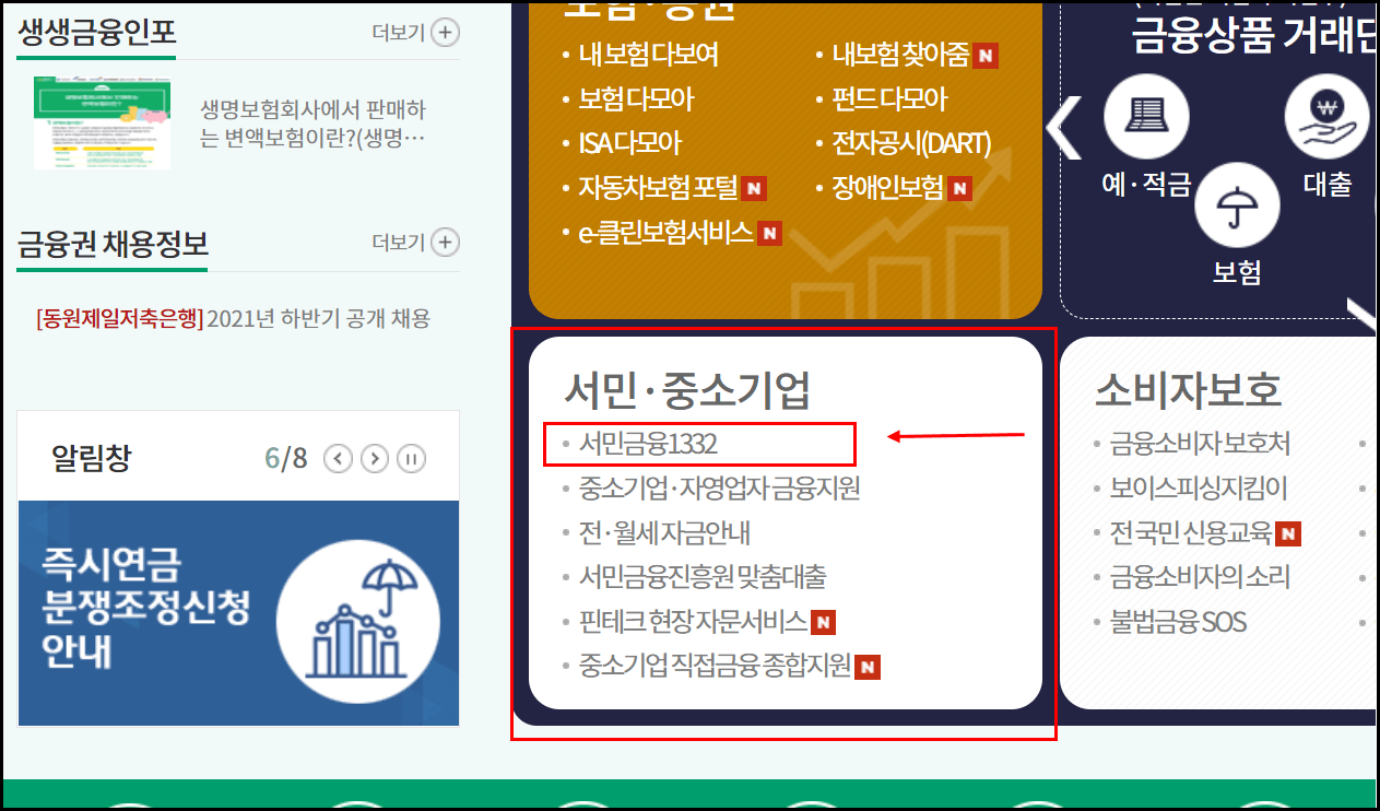 금융감독원-파인-메인화면