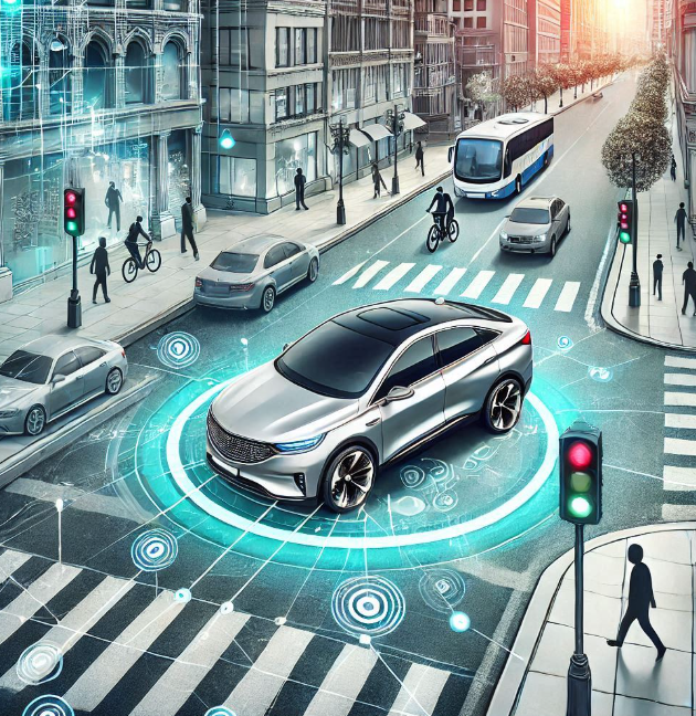 스탑앤고 시스템 작동으로 횡단보도에 정차한 자동차 모습