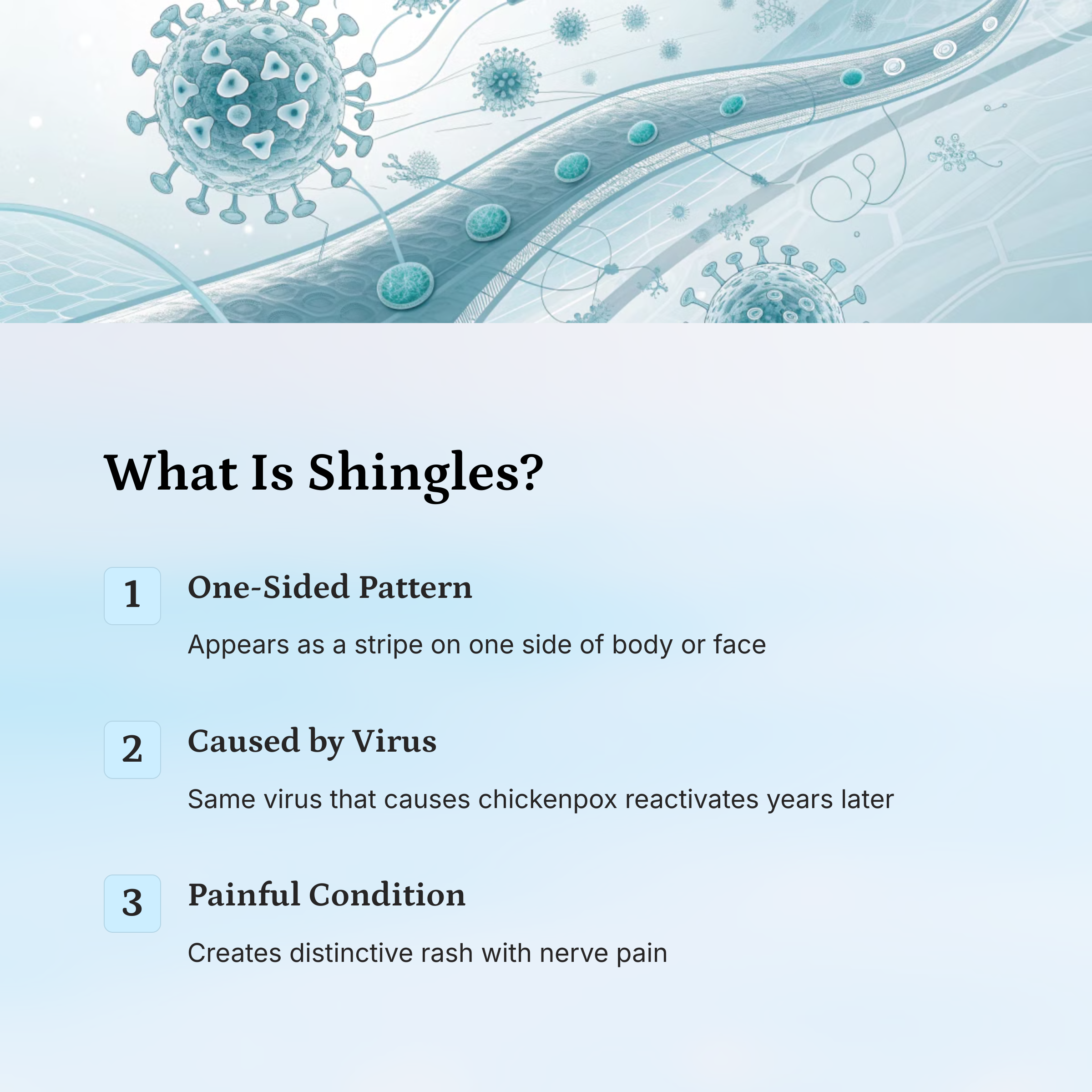 illustration of shingles virus traveling along nerve pathways, medical visualization, educational diagram