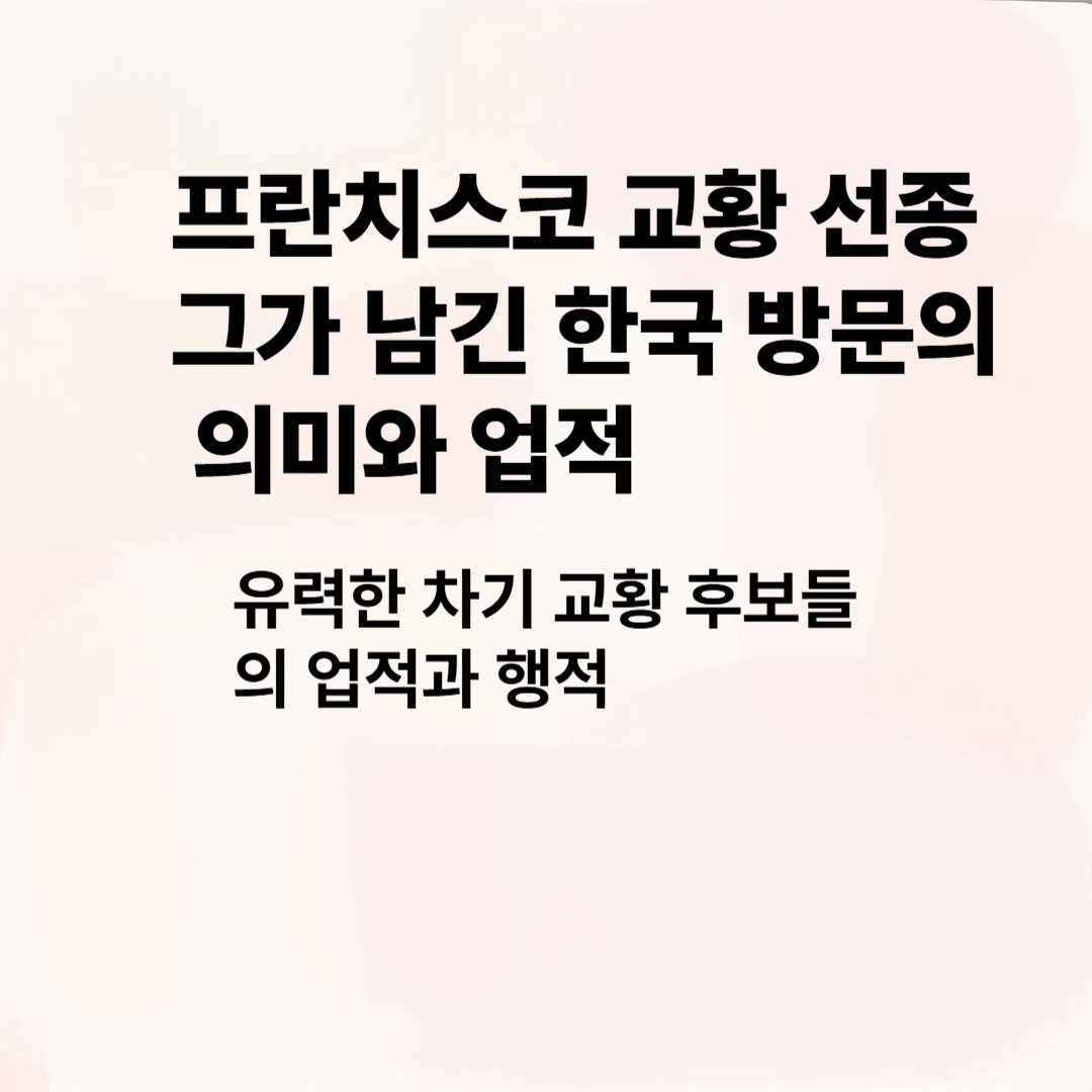 프란치스코 교황 선종,그가 남긴 한국 방문의 의미와 업적
 유력한 차기교황 후보들의 업적와 행적