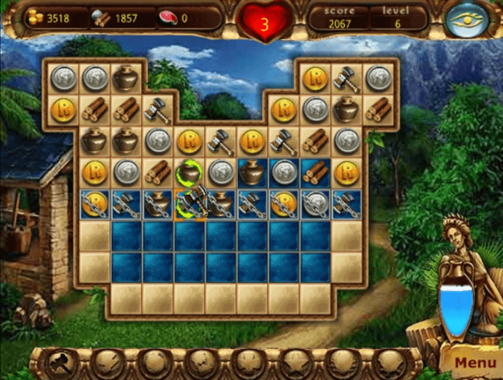 로마-매치-퍼즐-플래시게임-플레이2-망치-아이템을-사용하여-쇠사슬에-묶여있는-그림을-깨는-화면