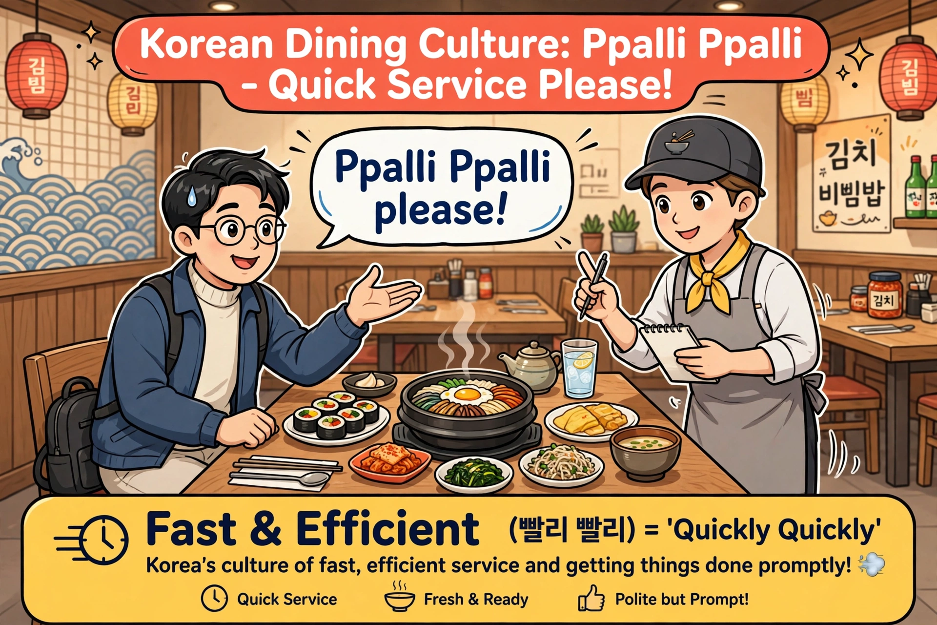 Symbolizing Koreans who demand their food quickly at restaurants
