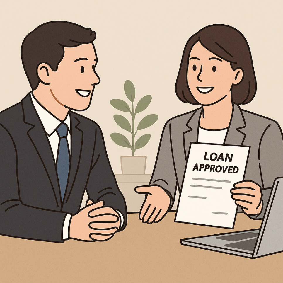 남성과 여성이 대출 상담을 하는 이미지.