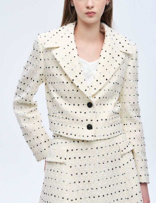 {투피스} 첫 번째 남자 69회 70회 :: 함은정(오장미/마서린) / 오브제 OBZEE 아이보리 도트 자켓 스커트 셋업 트위드 투피스