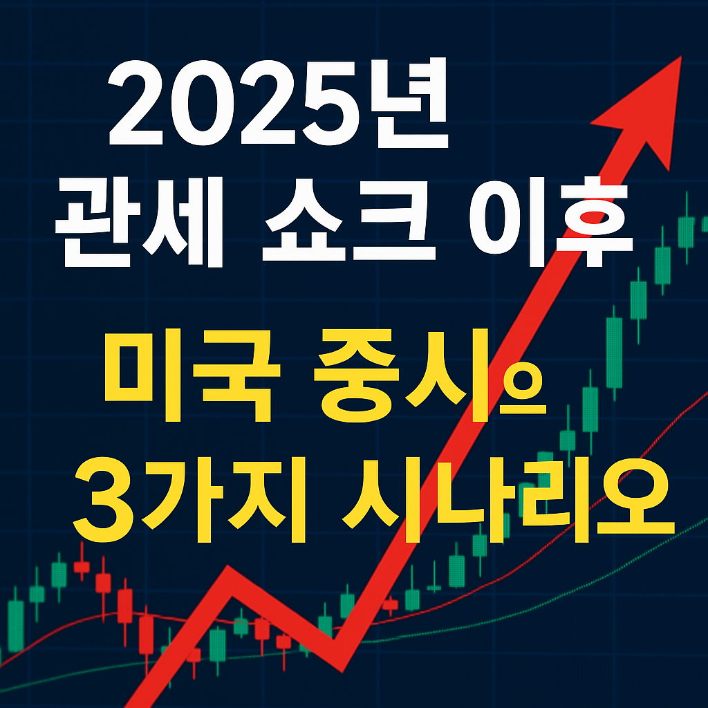 2025년 관세 쇼크 이후 미국 증시의 세 가지 시나리오를 설명하는 한국어 텍스트 중심 썸네일 이미지