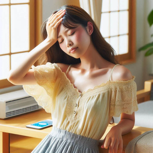 폭염-속-실내-찜통-더위-에서-땀을-흘리는-여자