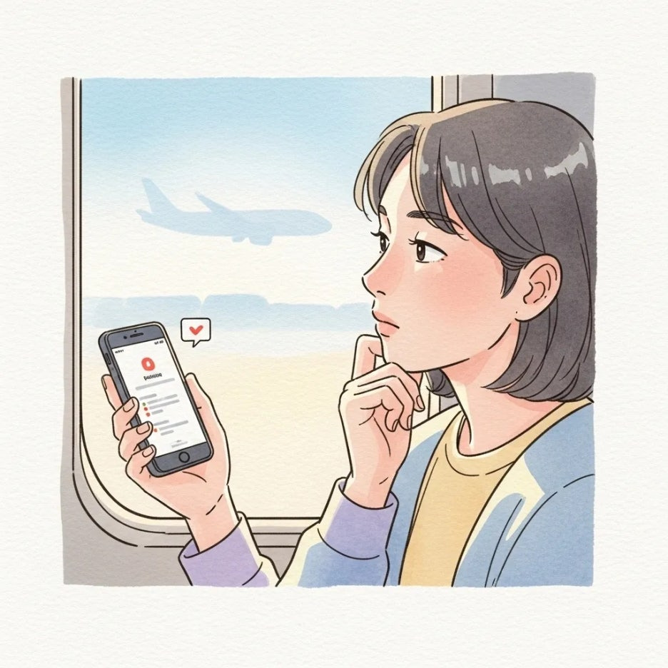 항공편 변경 알림을 확인하는 사람의 모습.