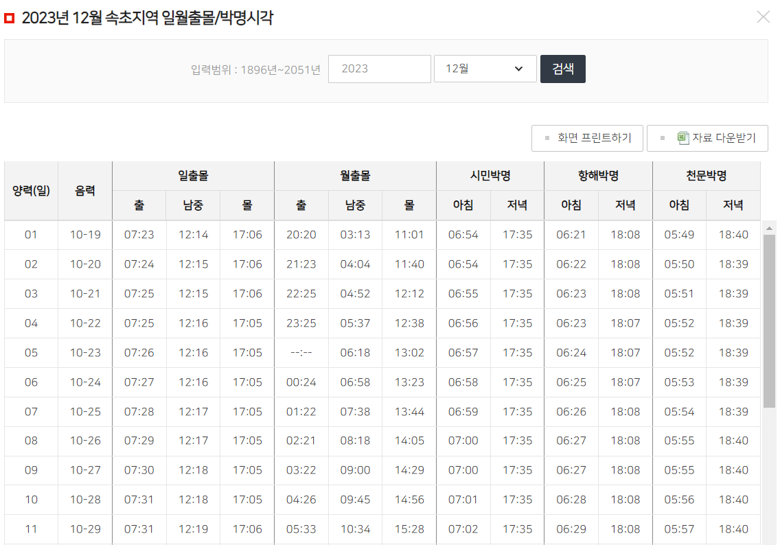 일출일몰시각
