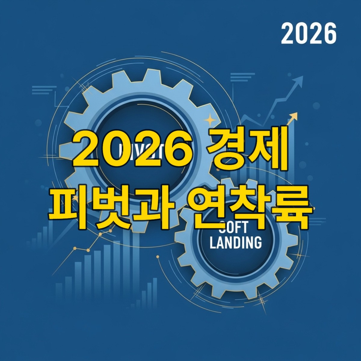 2026년 경제 전망의 핵심인 피벗과 연착륙이 맞물려 돌아가는 기어 그림.