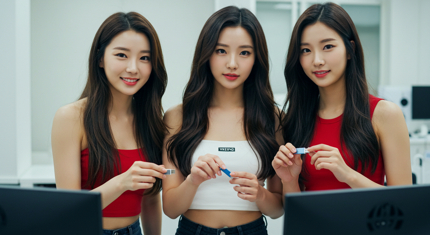 USB를 들고있는 여자들