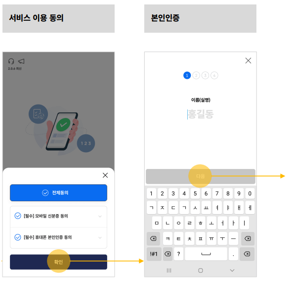 서비스이용동의 및 본인인증