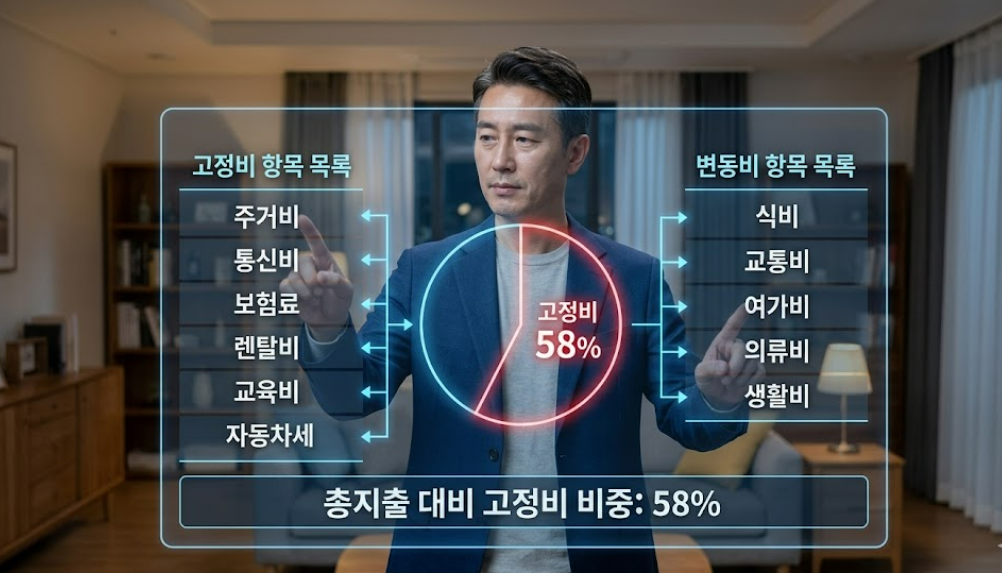 고정비와 변동비 비중을 함께 비교하는 생활비 구조 점검 화면