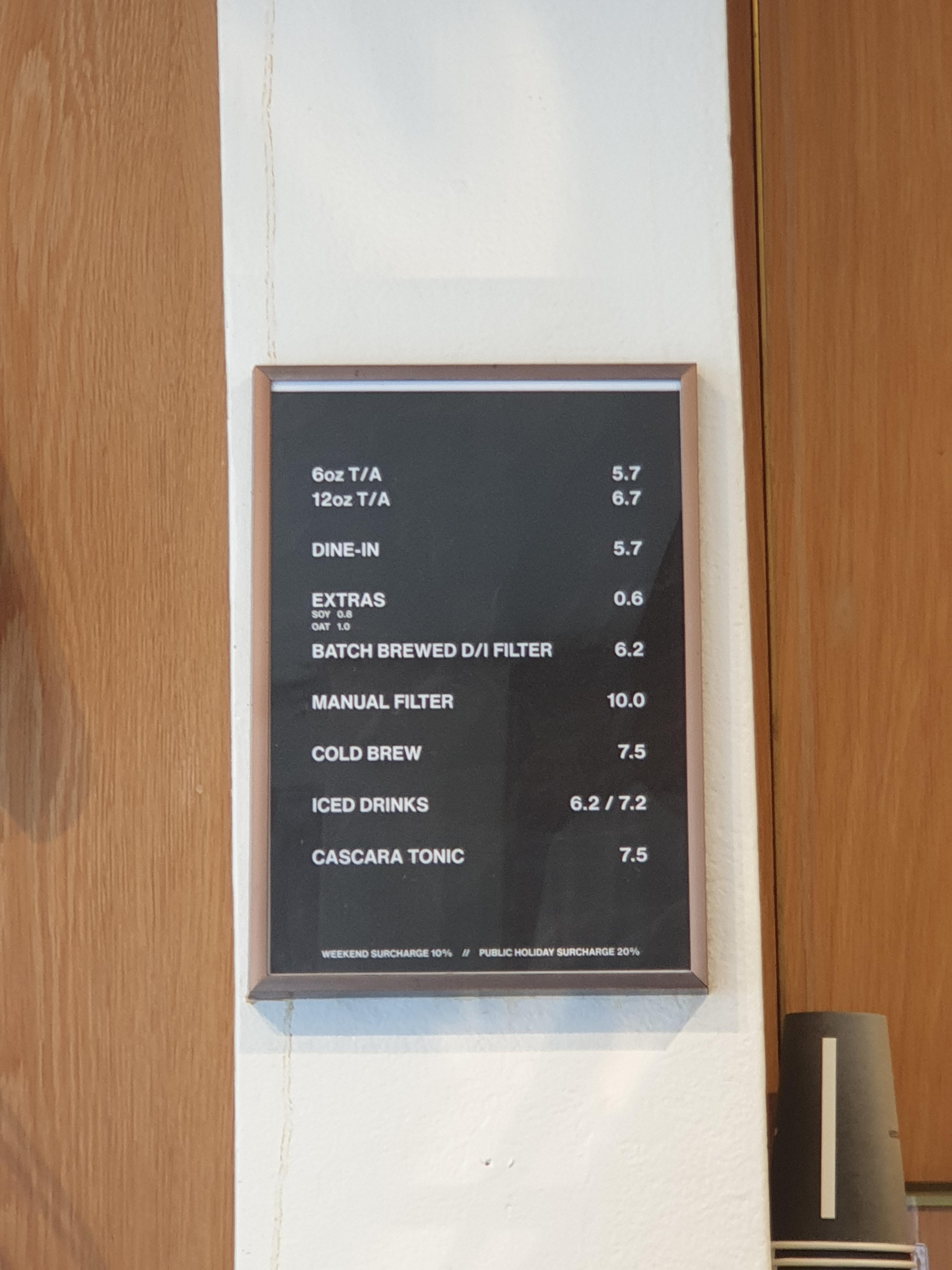 시드니 Artificer Coffee, 커피 그 자체에 몰입 중인 카페_메뉴판