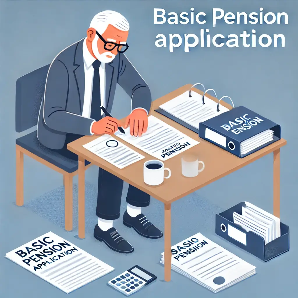 기초연금 신청 서류를 준비하는 노인.