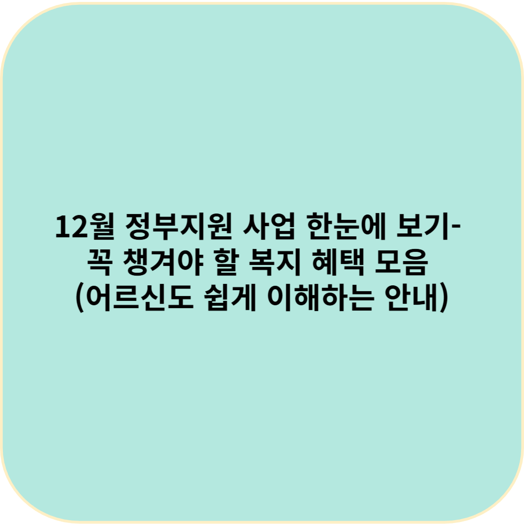12월 정부지원 사업 한눈에 보기- 꼭 챙겨야 할 복지 혜택 모음 (어르신도 쉽게 이해하는 안내)